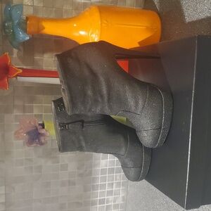 Chanel Sparkly Platform Boots Black